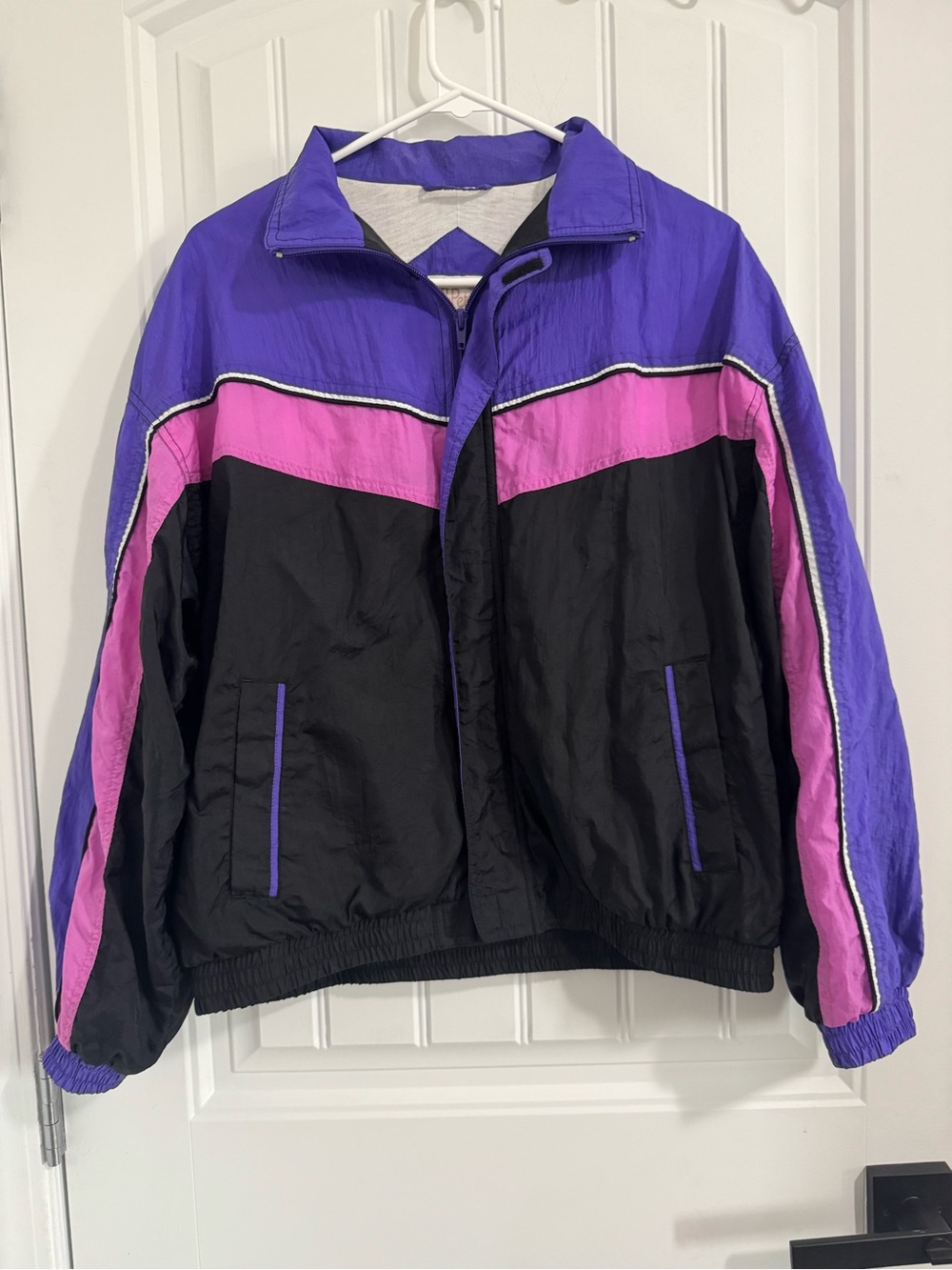 Vintage Colorblock Windbreaker Jacket - Purple, Pink, Black